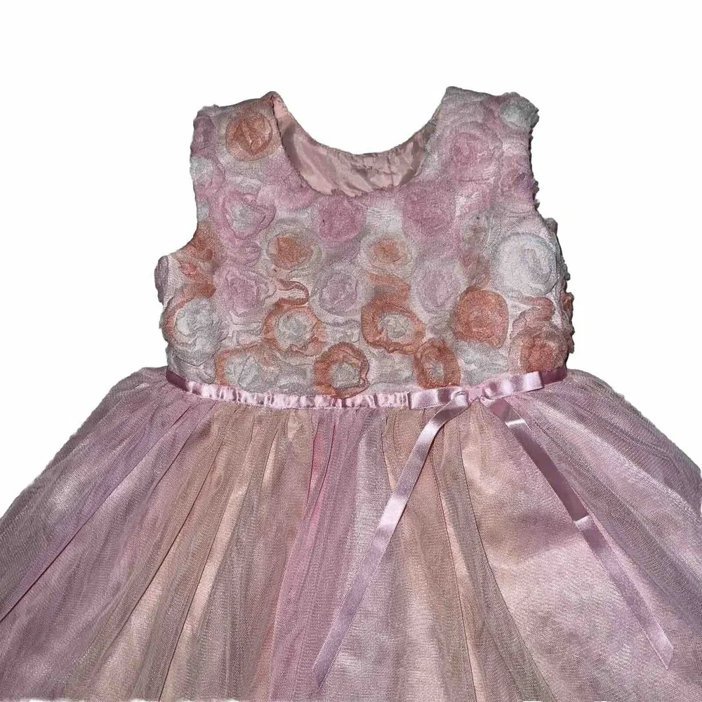Jona Michelle Toddler girl Bow Lined Tulle Skirt‎ Flower Dress Sz 2 Spring Pink